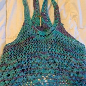 Free People Blue and Purple Crocheted crop top